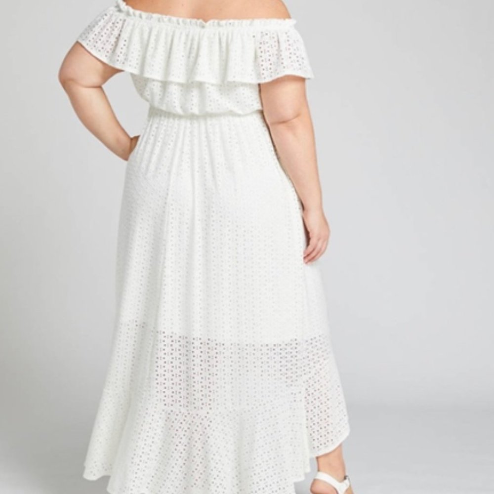 LANE BRYANT UEC Size 14/16 white cream high-low eyelet dress w/ belt - Picture 2 of 16